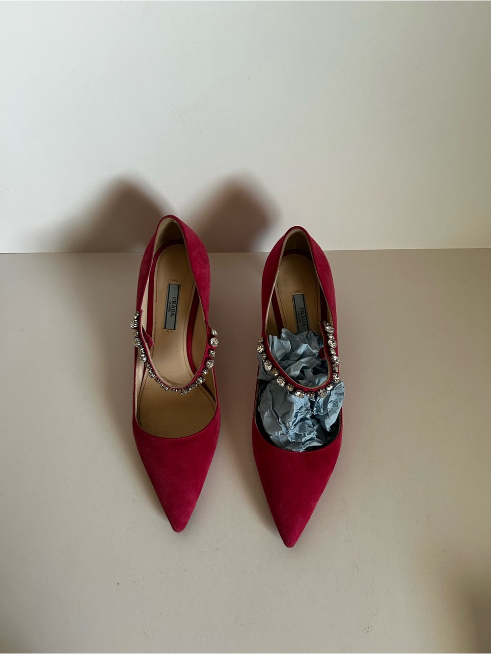 Prada Fuchsia Suede Pointed-Toe Kitten Heels with Crystal Strap - Picture 2 of 4